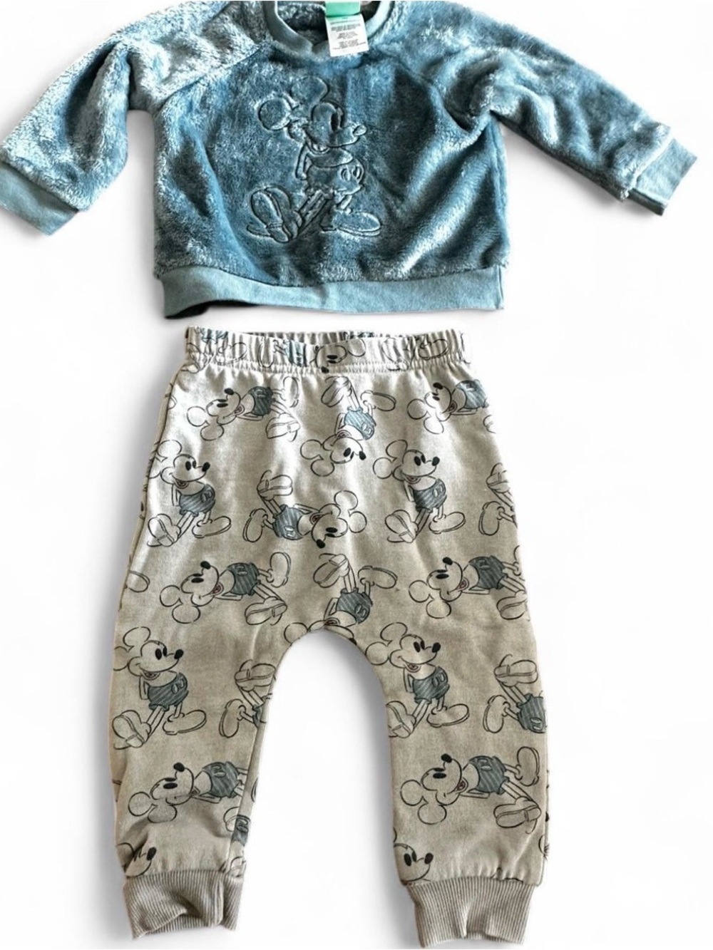 Disney Kids Blue Plush Mickey Sweatshirt and Gray Mickey Print Pants Set